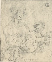 La Vergine con il Bambino che accarezza un gattino, disegno di Leonardo da Vinci conservato alla Galleria degli Uffizi